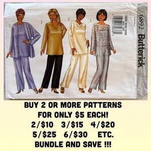 Butterick 6892 Uncut Sewing Pattern Jacket Top Pants (Women’s 28W-30W-32W)